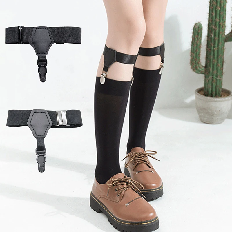 Men Women 1 Pcs Black Socks Suspenders Holder With Single Hard Metal Non-Slip Clips Elastic Adjustable Stockings Garters Belt