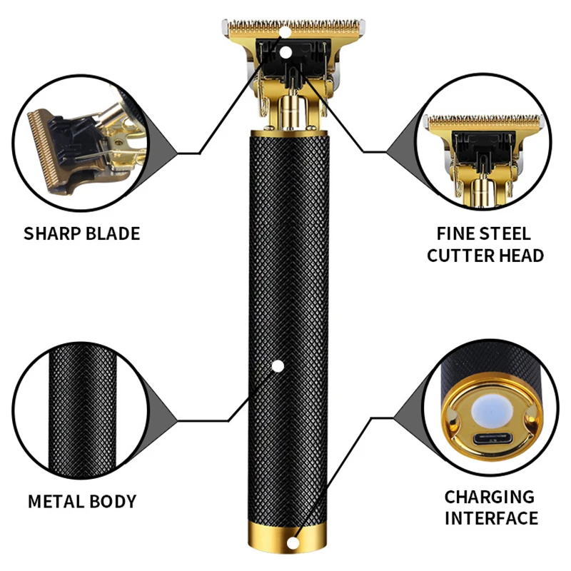 USB Vintage T9 0MM Carving Professional Hair Trimmer Beard for Man Electric Cordless Hair Cutting Machine Barber Clipper C0025A