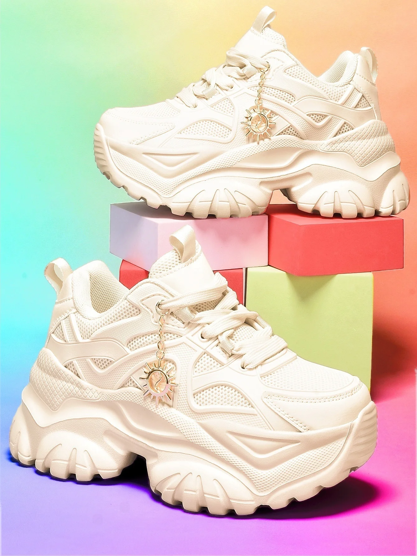 Women's High-Heeled Shoes with Solid Thick Soles and Heightening 7cm Fashionable Casual Sports Shoes with Gold Sunflower Decorative Pendant Chain Shoe Accessories Trbottomy Versatile Beige Women's Lightweight Comfortable Soft Sole Shock-Absorbing Non-Slip Women's Sports Shoes Summer Breathable Quick-Drying Mesh Sandals Daily Walking Fitness Work Beige Shoes