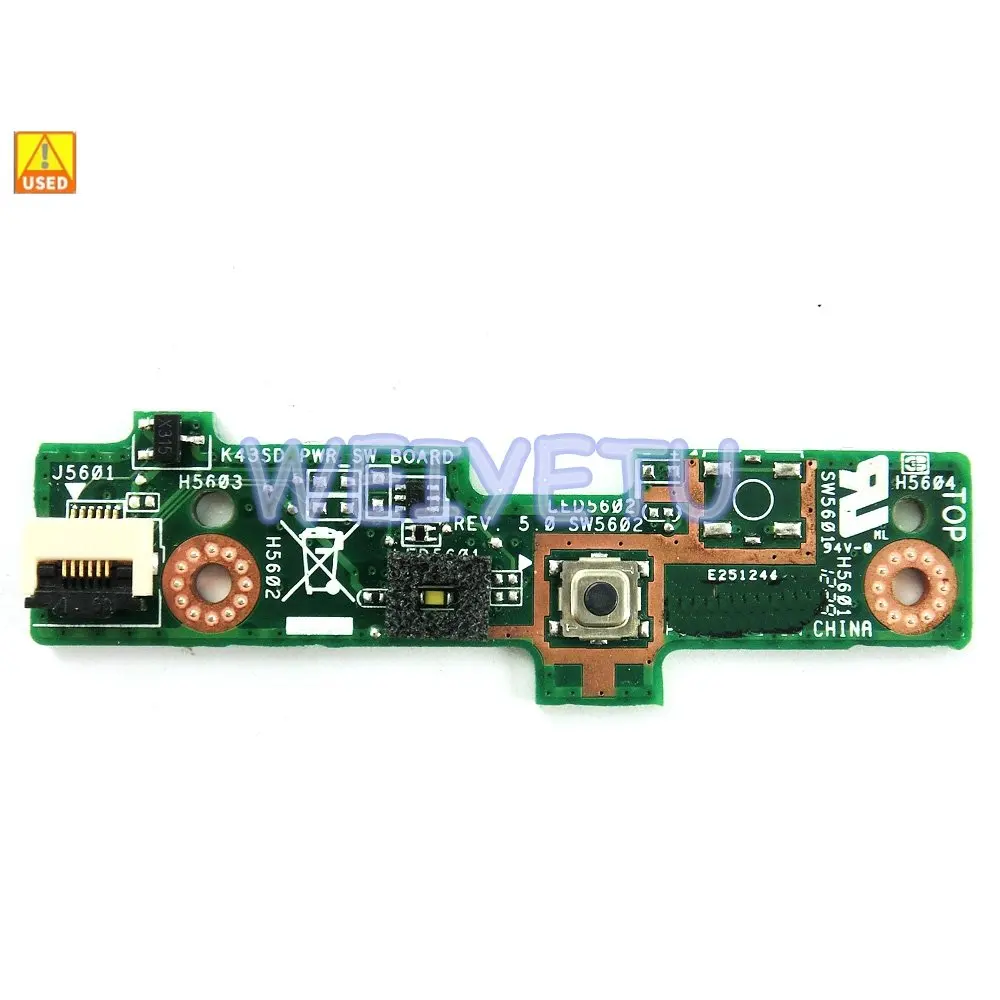 

Used K43SD PWR_SW BOARD Power Switch Button Board For Asus A43S X43S K43S K43SD K43SV K43SJ K43E K43SM