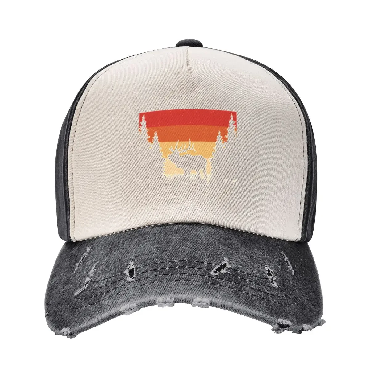 

Moose silhouette in a retro sunset background Baseball Cap birthday Dropshipping Fishing cap Horse Hat Women's Hats Men's