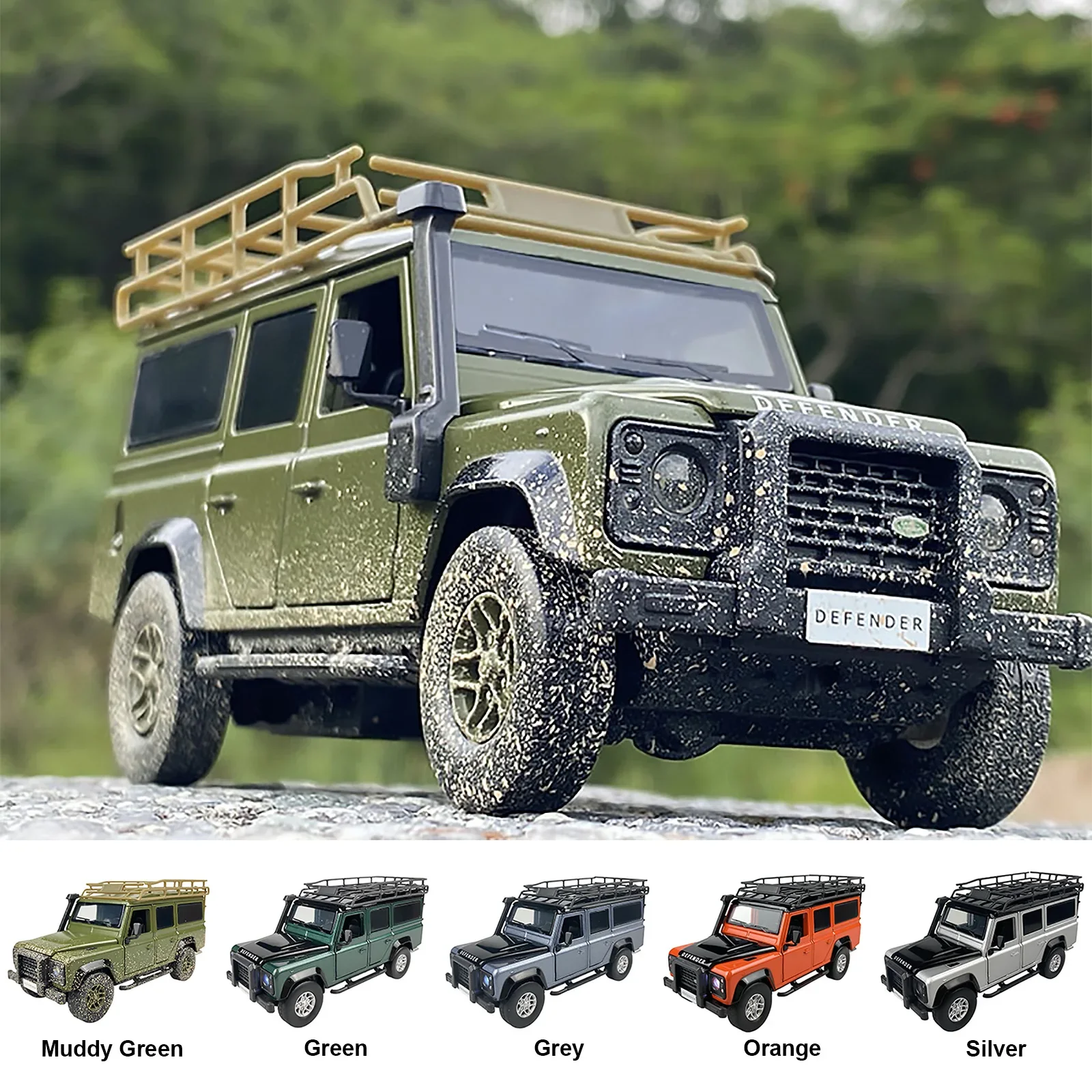 

1:32 Scale 2012 Land Rover Defender 110 Off-Road Vehicle ORV Car Diecast Model Muddy Green Color