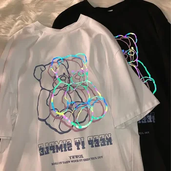 Harajuku Gotik Ayı Baskı Kadın T Shirt Elbise Kısa Kollu Grafik Streetwear Üstleri Kadın Büyük Boy T Gömlek Goth