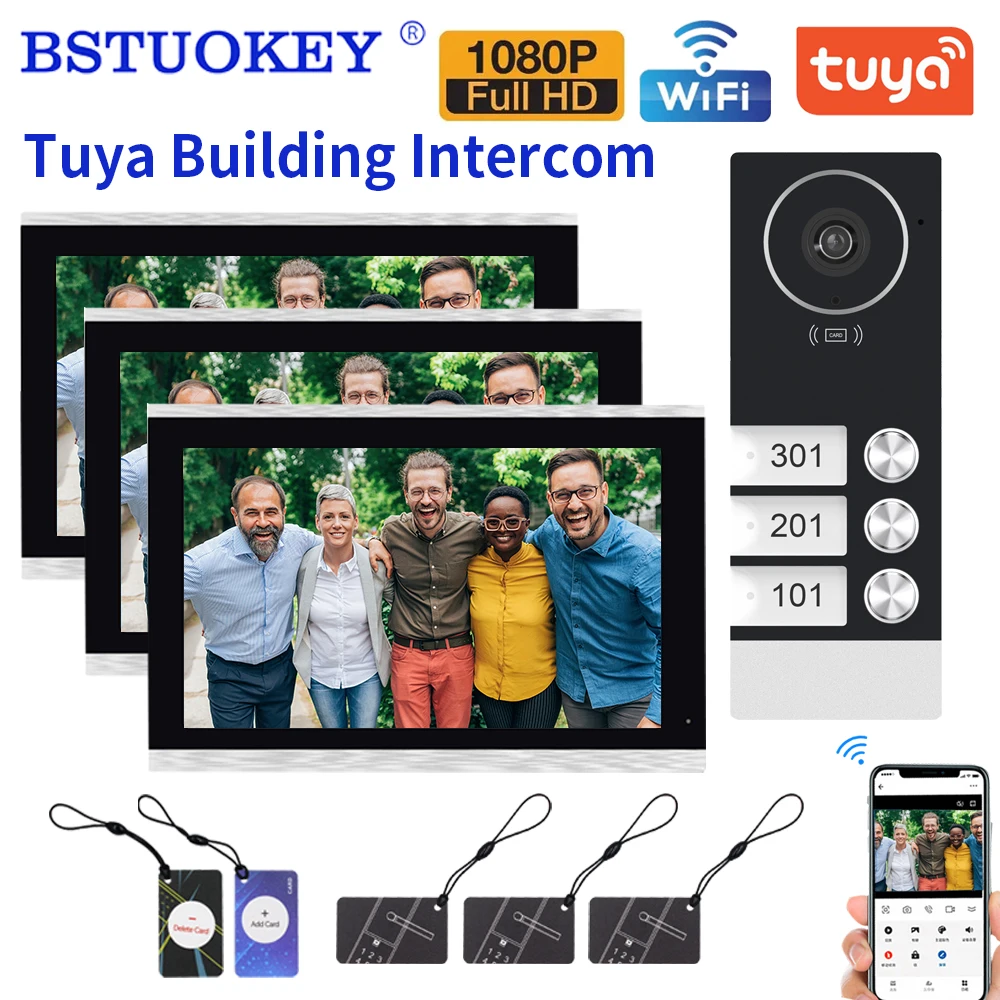 TUYA WiFi Video Deurtelefoon Deurbel Intercom 10 inch 1080P Screen Monitor APP Card Unlock Voor 2/3/4 Multifamily appartement Gebouw