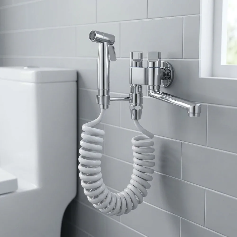 Toilet Cleaning Tool with High Pressure Air Pressurized Spray System and Angle Valve for Effective Stain Removal