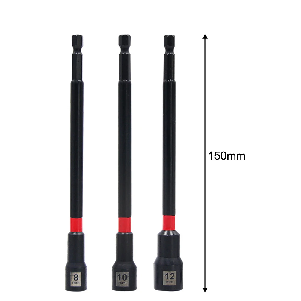 3X 6 Inch Magnetic Long Nut Driver For Impact Drill Hex Socket Adapter 8/10/12mm Screwdrivers Socket Wrenches Versatile Tool Set