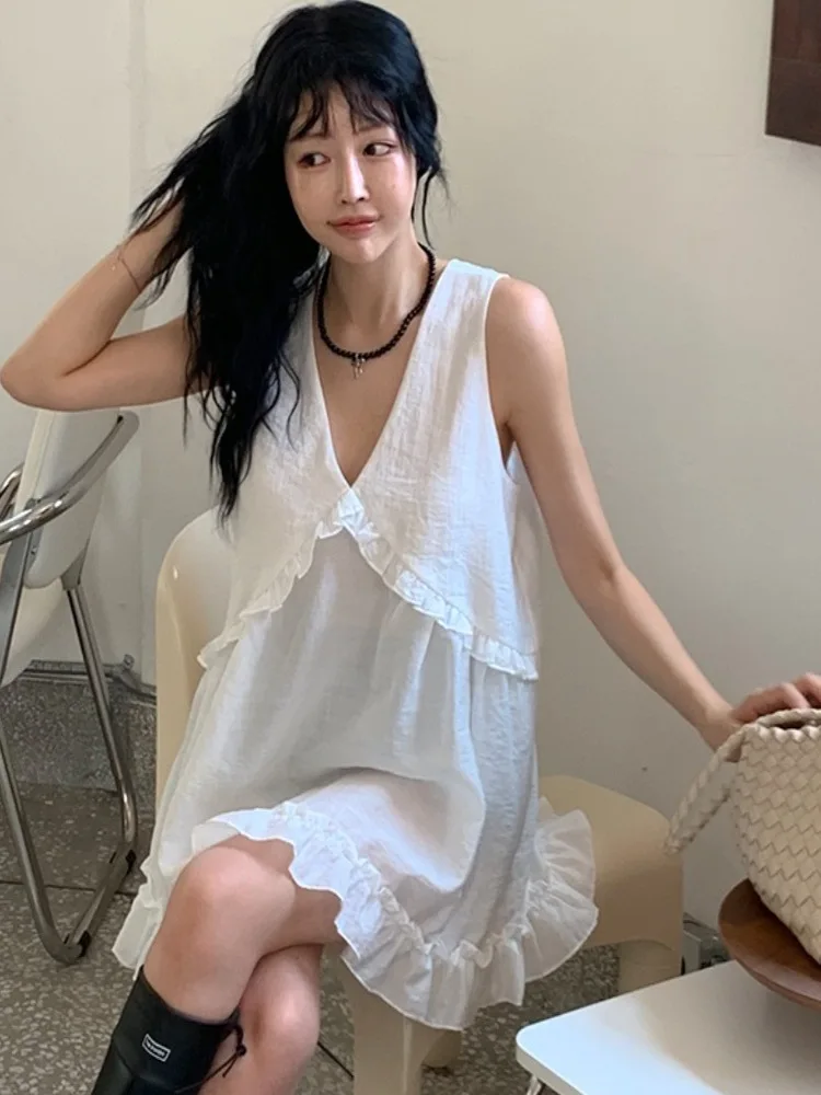 Simpatico gilet anti-età in legno V-Ne Svel irt donna estate nuovo top bianco allentato Faion Ladies' irt