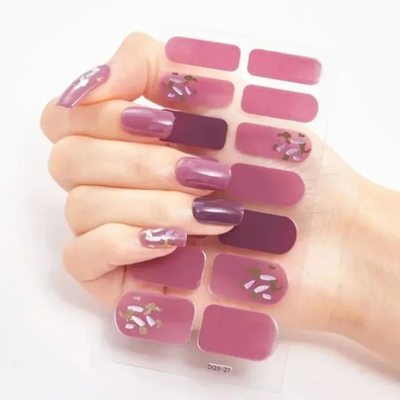 Semi Cured Gel Nails Art Stickers Fashion Solid Color Manicure Decal UV LED Lamp Need Gel Nail Decals Nail Sticker Decoration