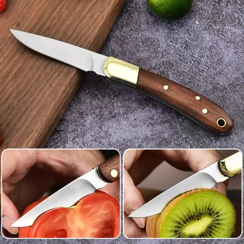 Cuchillo plegable de acero inoxidable para acampada con madera maciza - imagen 2