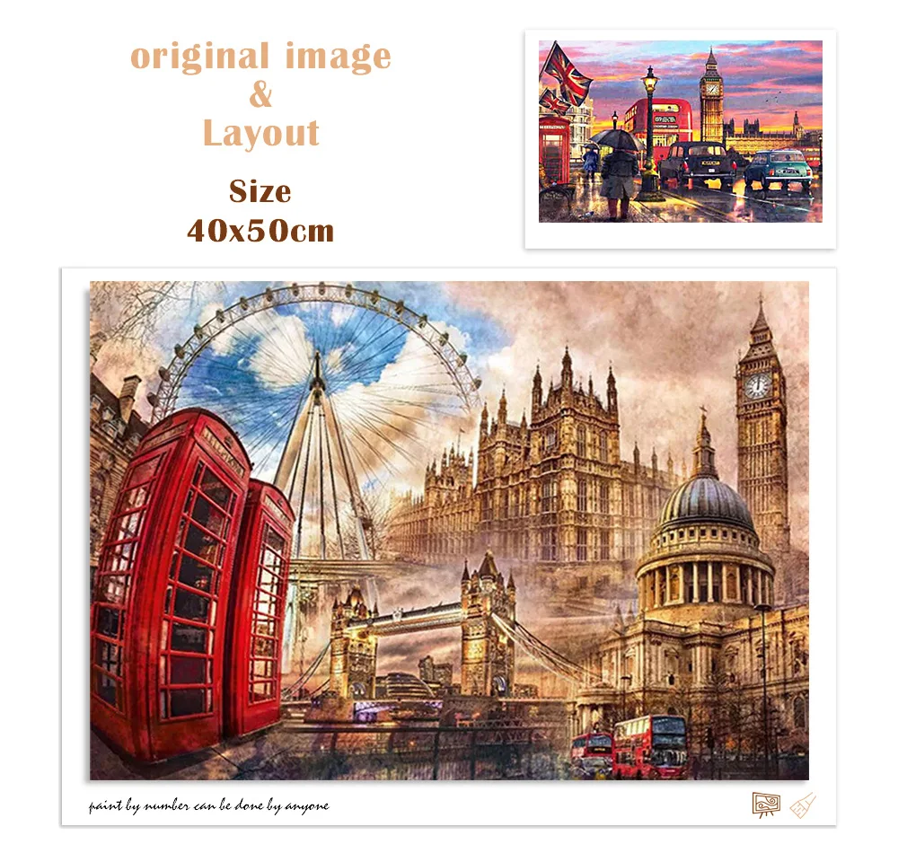 CHENISTORY Coloring By Numbers London Street Scenery Oil Painting By Numbers Bus Landscape On Canvas Diy Home Decoration Gift