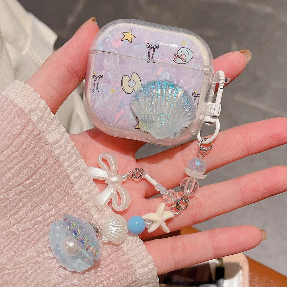 Star Fish Flower Butterfly Soft Transparent Case for AirPods 1 2 3 4 Pro Pro2 Wireless Earphone Box Cover with Keychain