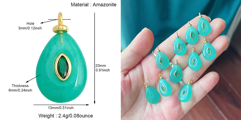 Jade Achat Amethyst Amazonit Wasser Gras Lapis Lazuli Charm Anhänger, 18K echt vergoldet Schmuck für Halskette Handwerk Herstellung S79 – Detail 15