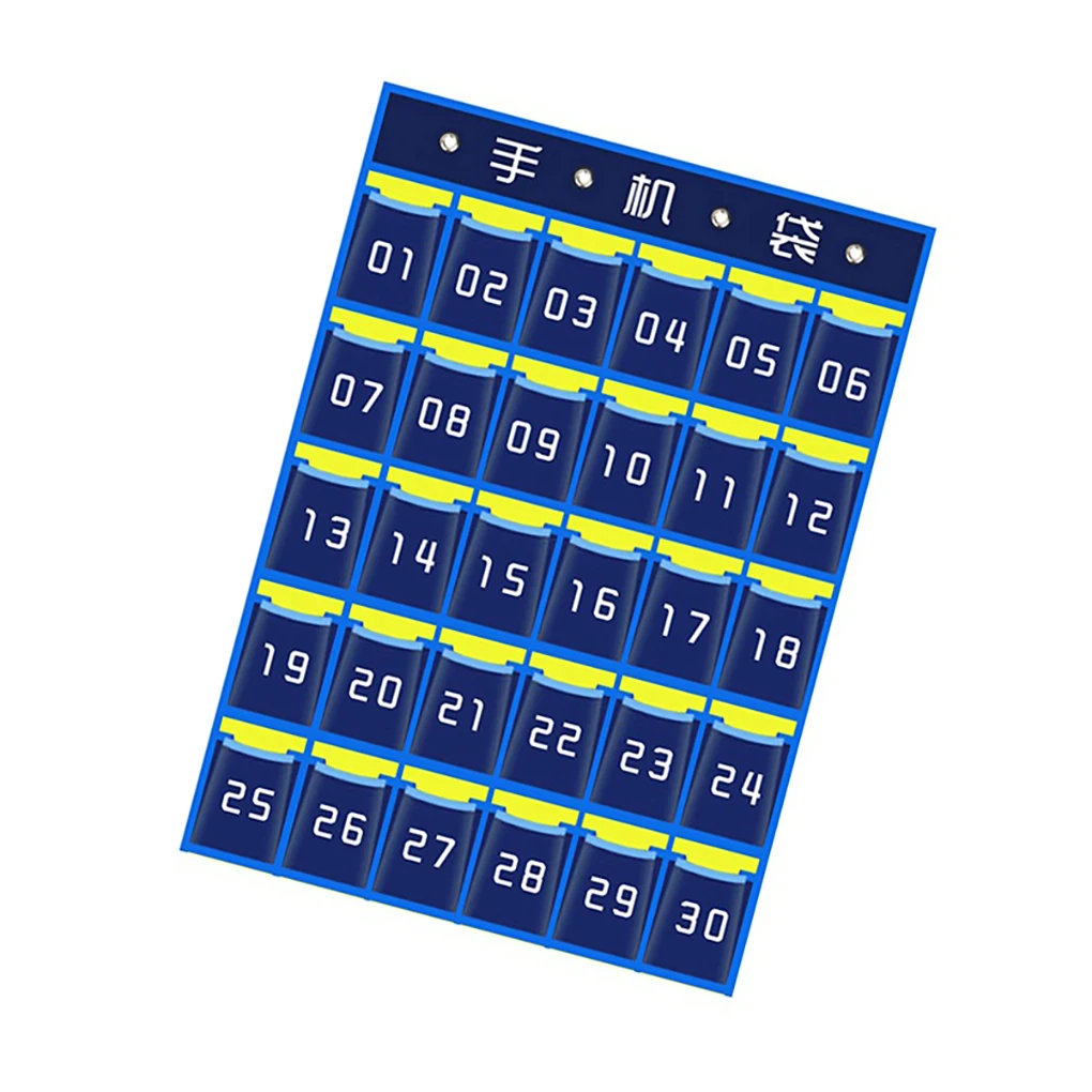 Numbered Pocket Chart Mount Over the Door Organizer Classroom Decor Storage Bags for Cell Phones Calculator Holder 30 Cells