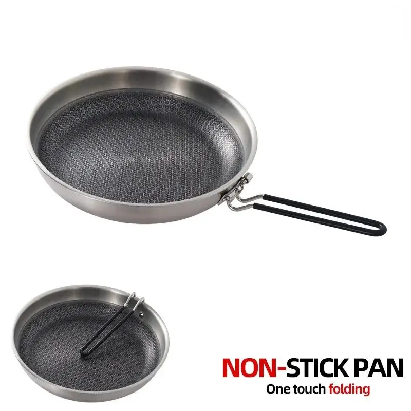 

Outdoor Stainless Steel Non-Stick Cookware Pan, Folding Handle Kitchen, Wok, Camping, Pot, Cooking Griddle, Skillet, Frying