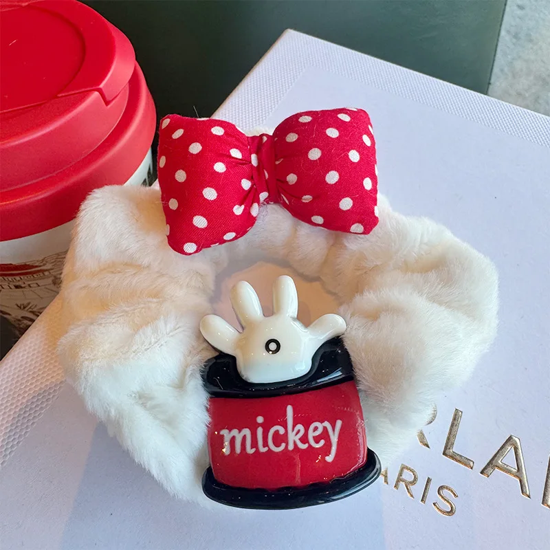 Miniso three-dimensional mouse bow plush large intestine hair ring cute soft girl pink hair rope hair accessories leather band