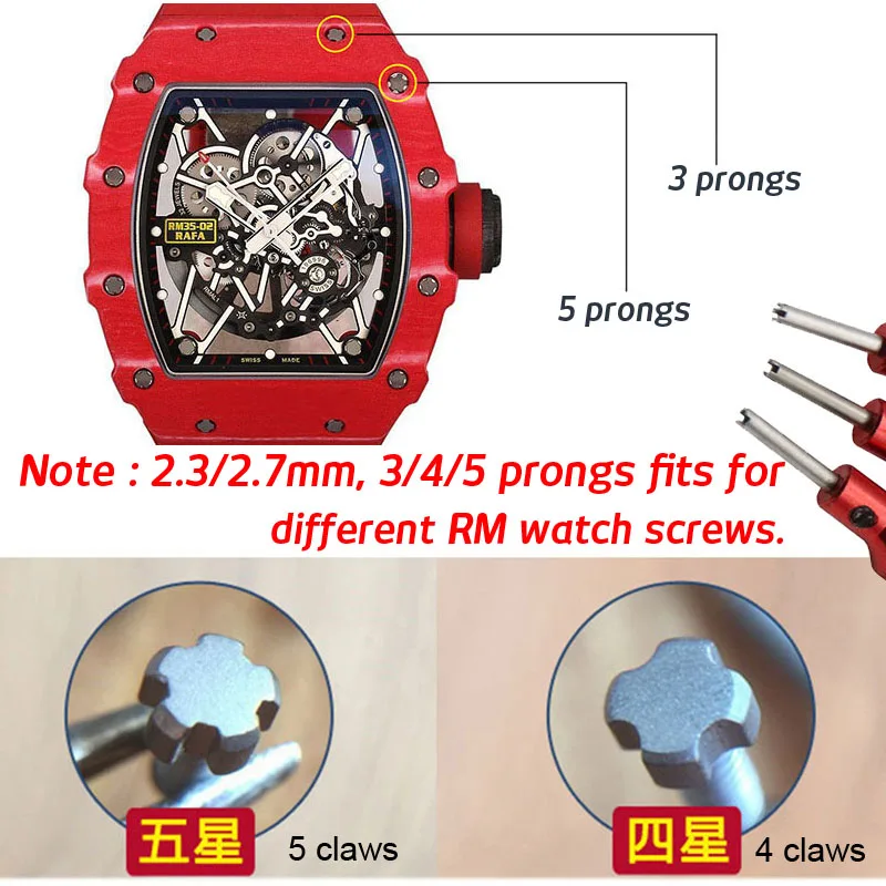 2.3mm 2.7mm 3 4 5 Prongs Spare Screwdriver Blades for Richard Mille Watch RM Replacement Steel Screwdriver Blades Heads Bit