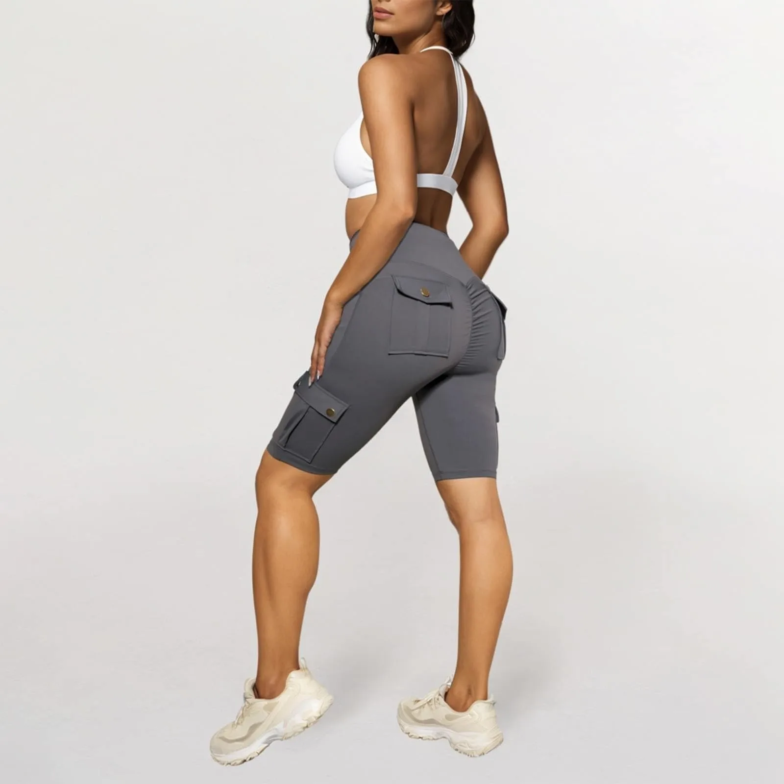 Pantaloni a mezza lunghezza da donna a vita alta elasticizzati Fitness Yoga Leggings sportivi Sexy Slim Fit Butt Lift pantaloni attillati con tasche