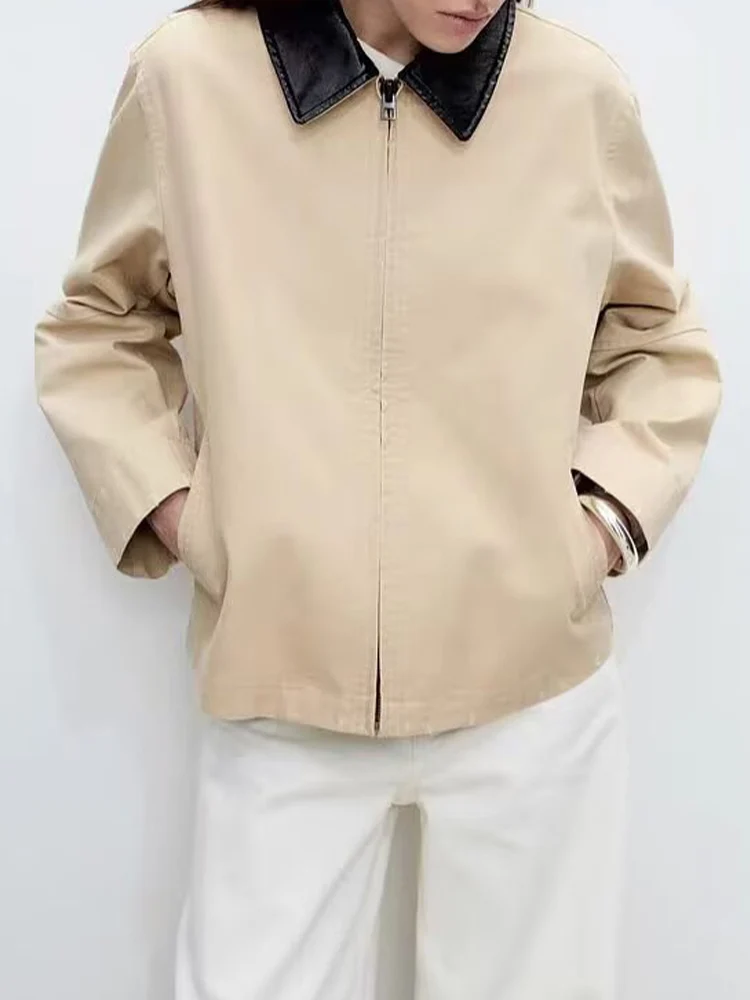 

European and American style autumn new women's clothing new fashion temperament simple PU leather lapel casual long-sleeved jack