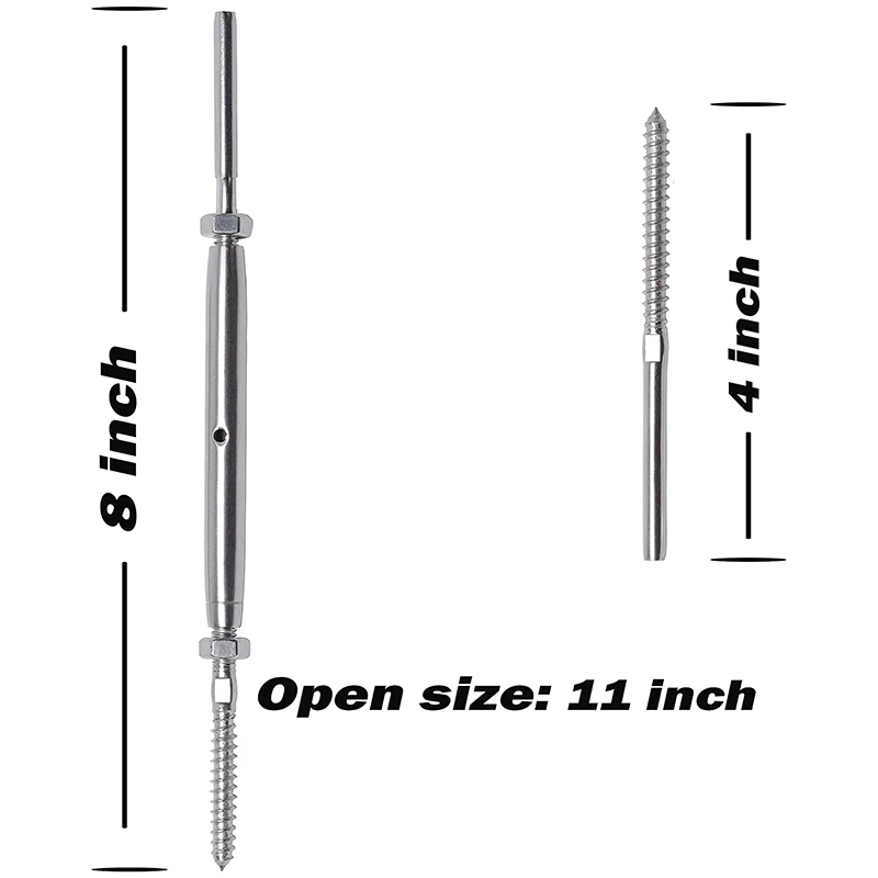 10 Pairs Lag Screw Swage Turnbuckle Tensioner And Lag Screw Stud Fitting For 1/8Inch Cable Deck Railing Kit