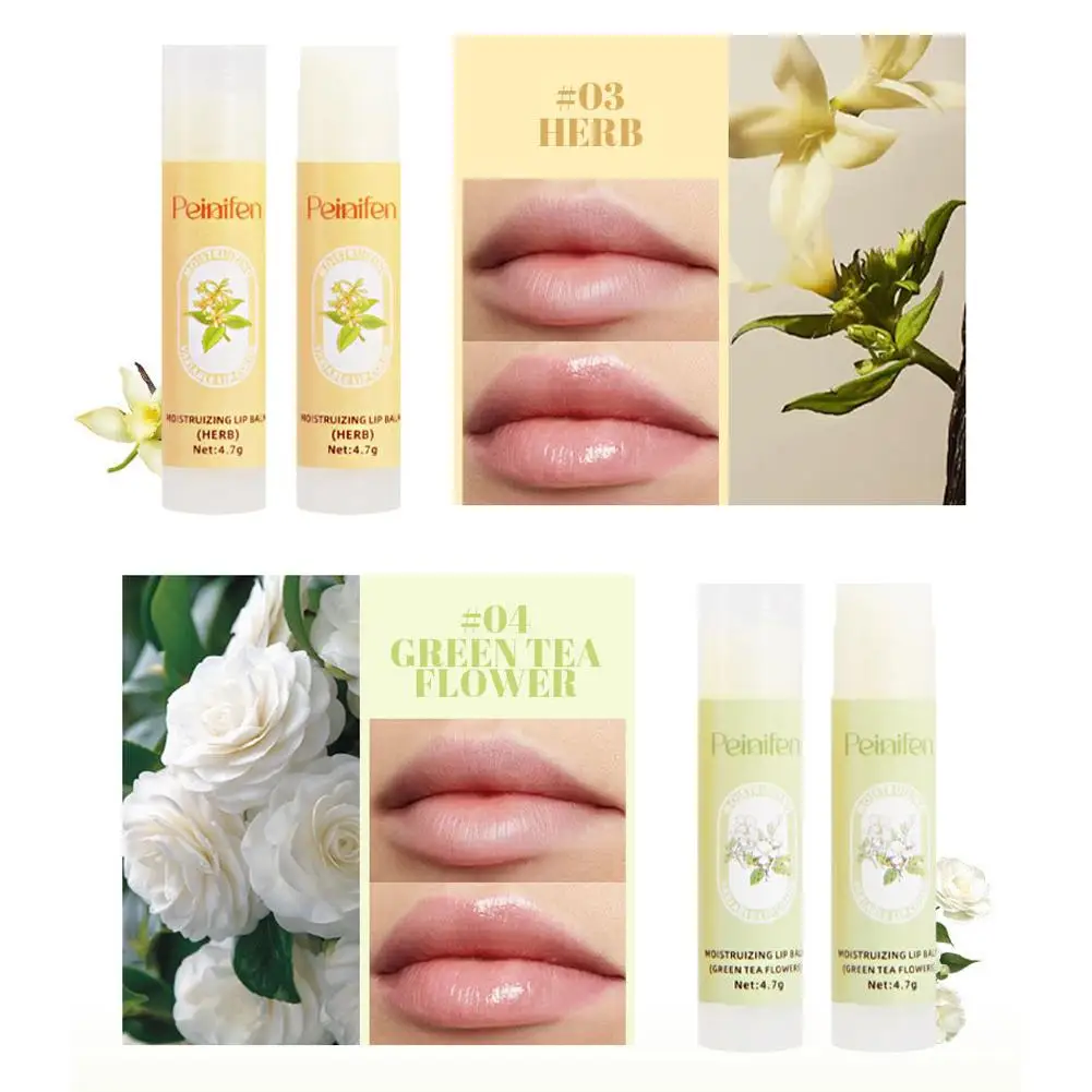4 قطع/مجموعة بلسم شفاه مرطب وممتلئ، مجموعة العناية بالشفاه المعطرة بالزهور للشفاه الجافة، ترطيب طويل الأمد، إصلاح الشفاه المتشققة #5