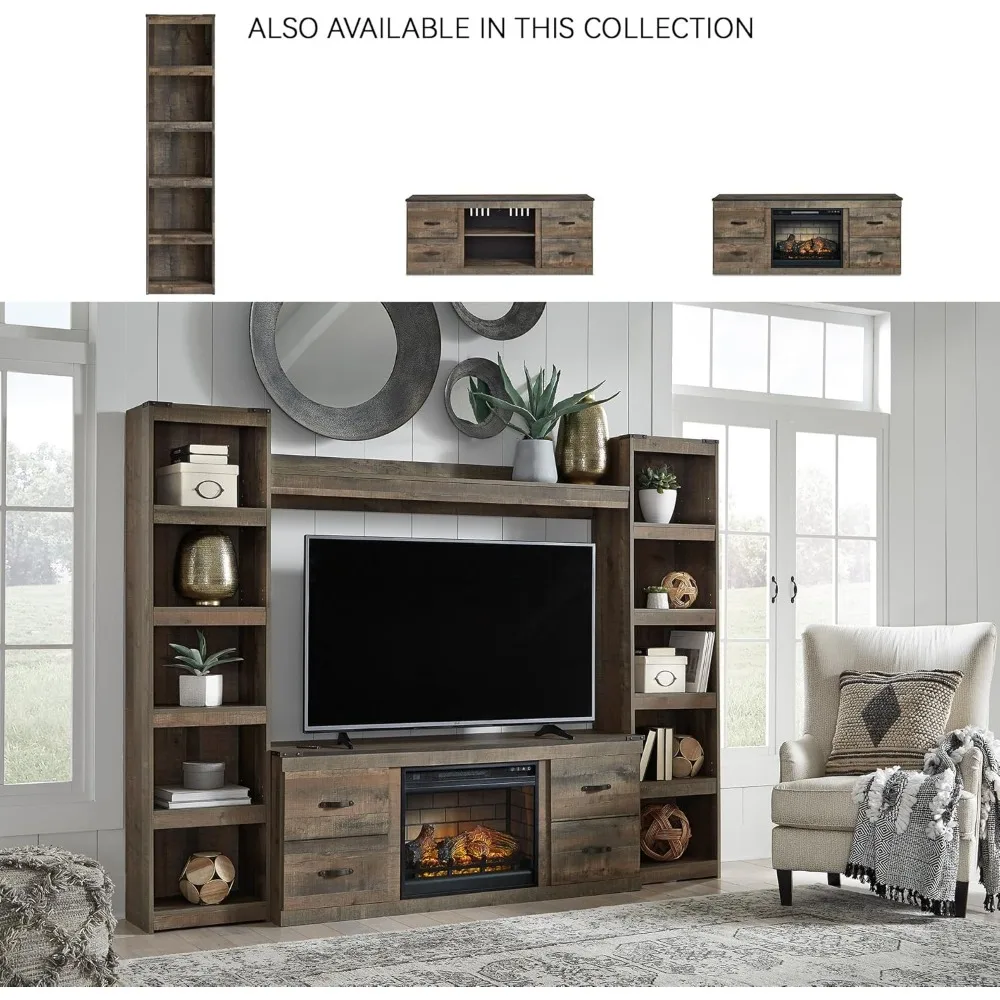 Libreria rustica Entertainment Center Pier con 3 ripiani regolabili, marrone naturale