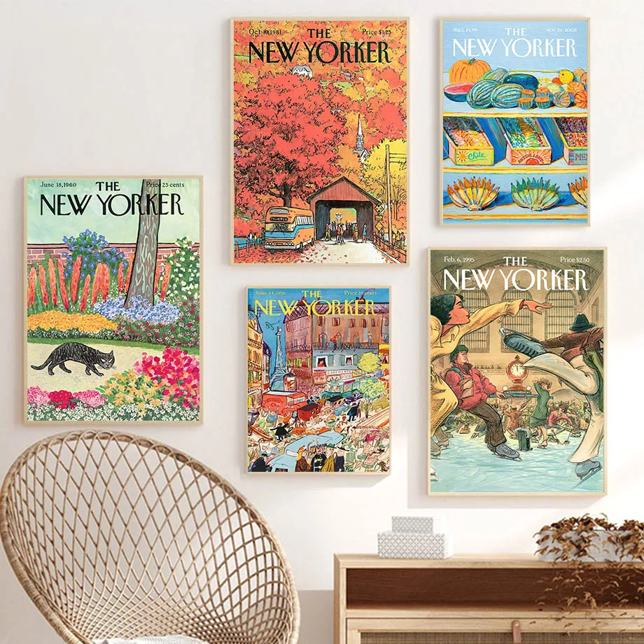 The New Yorker Magazine Cover Food Party Wall Art Canvas Painting Nordic Posters and Prints Wall Pictures for Living Room Decor