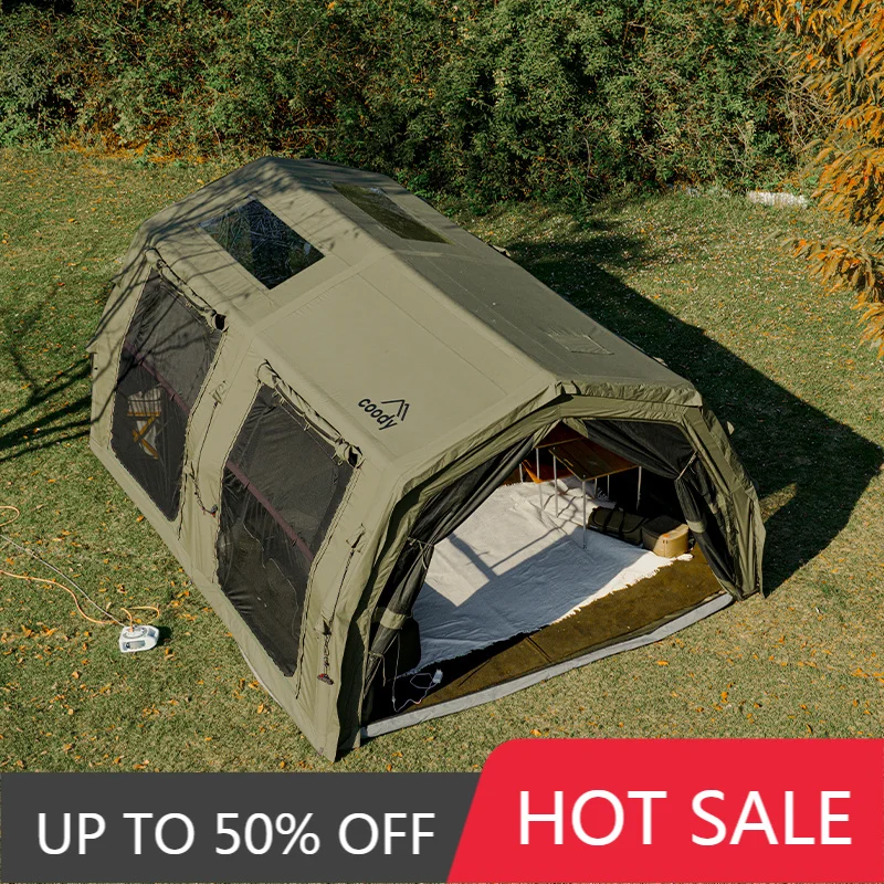 Coody 17.2 Familia Pro Army Green Cotton Inflatable Tunnel Tent High Quality Durable Large Family Outdoor Camping Tent