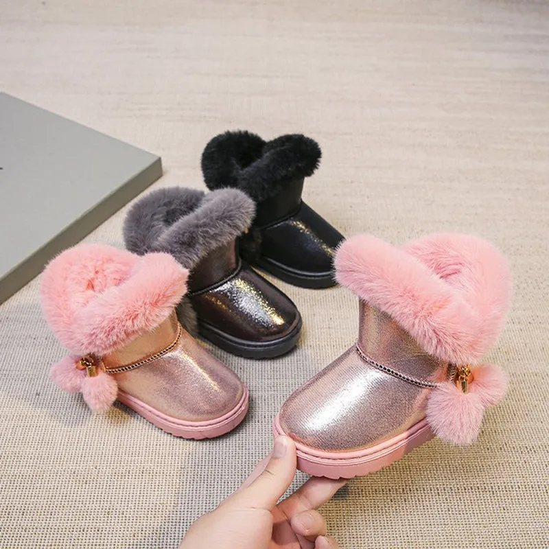 Winter Children Artificial Fur Short Snow Boots Baby Kids Winter Warm Shoes For Girls