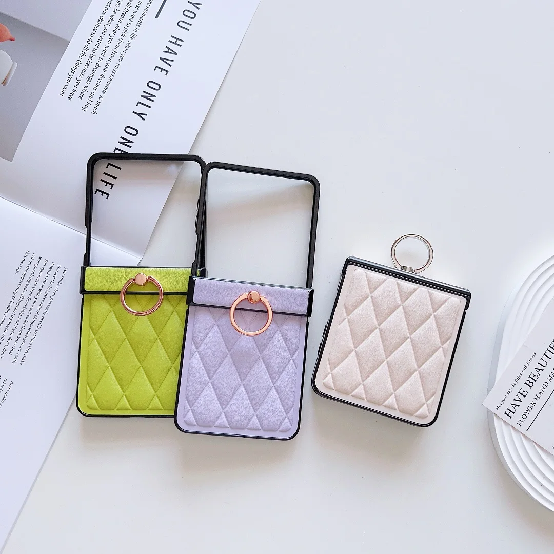 

Luxury 3D Grid Leather Bracket Case For Samsung Galaxy Z Flip7 Flip6 Cover Z Flip 4 Z Flip 5 Z Flip 6 Z Flip 7 Ring Kickstand