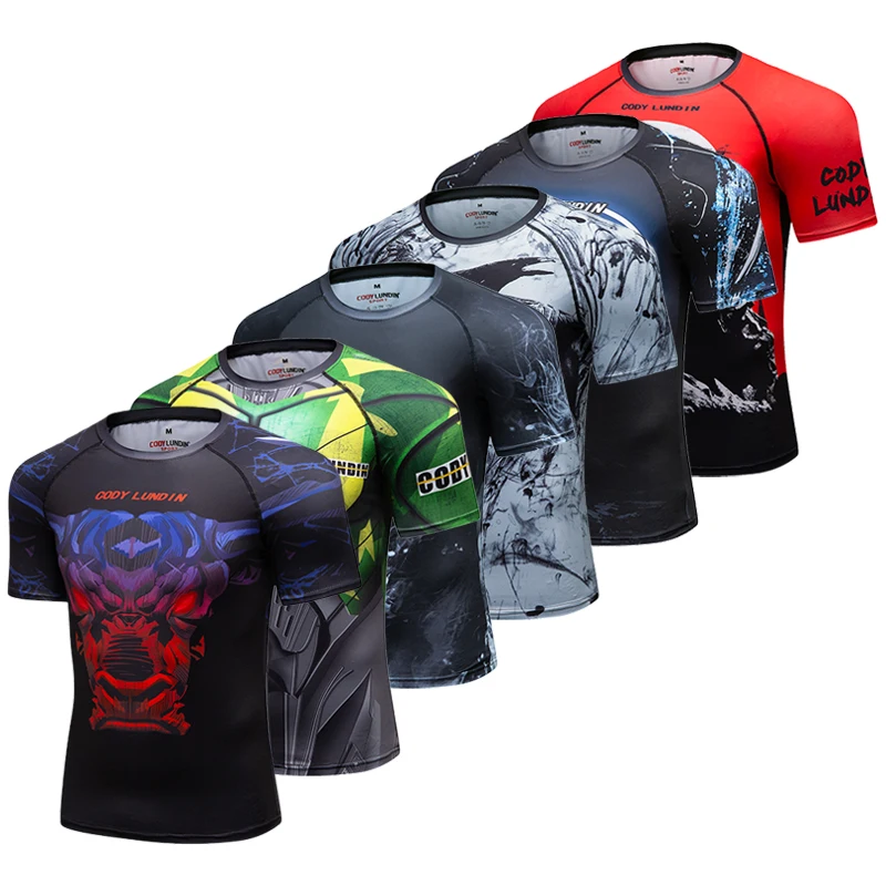 MMA Rashguard Jiu Jitsu T-shirt Bjj Męskie koszulki kompresyjne Krótkie szybkoschnące koszulki sportowe do biegania Tee Koszulka bokserska Męska