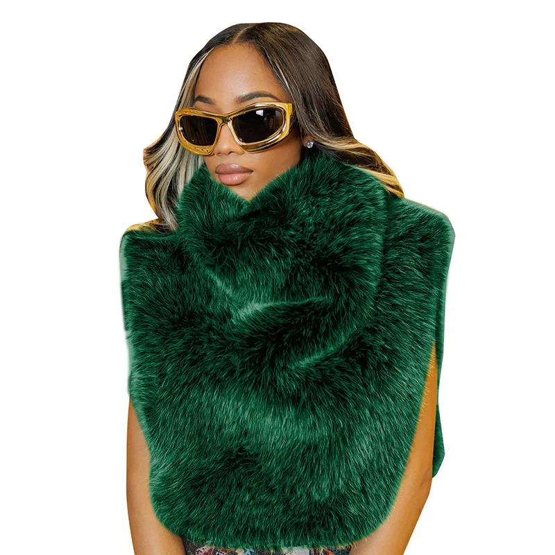 Women's Autumn & Winter New Arrival Stylish Solid Green Furry Gilet Warm Ropa Mujer 4