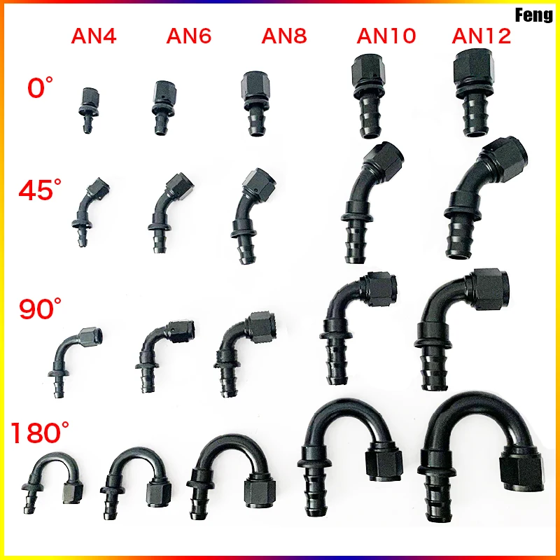 

Universal black AN4 AN6 AN8 AN10 AN12 Push-on Hose End Fuel Oil Cooler Hose Fitting 0 45 90 180 Degree Connection Adapter