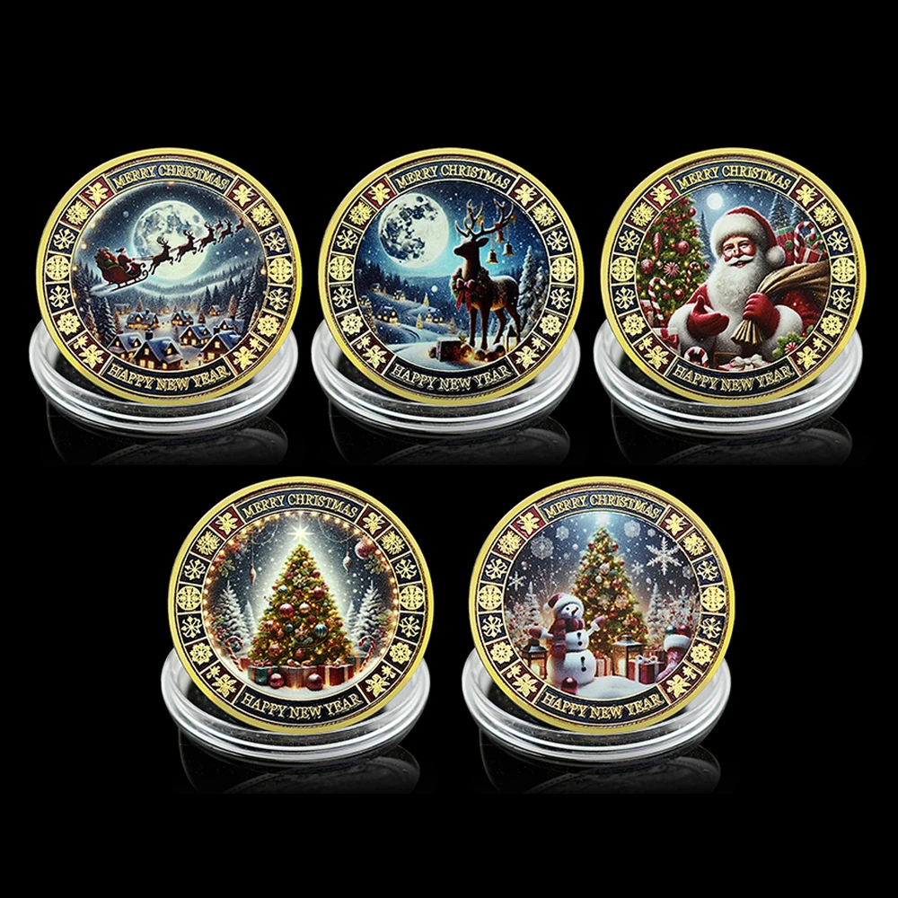 

Gold/Silver Plated Christmas Commemorative Coin Santa Claus Reindeer New Year Holiday Gifts