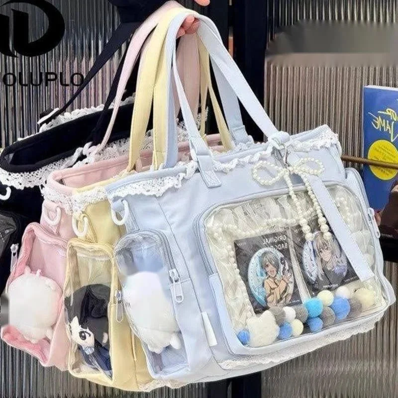 Anime Itabag Kawaii Lace Trim With Clear Front Y2K Japanese Style Soft Girl Crossbody Tote For Student Otaku Badge Display New