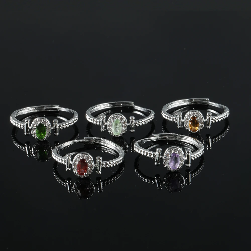 

100% натуральный драгоценный камень турмалин диопсид аметист для женщин регулируемые медные серебряные кольца подарки ювелирные изделия