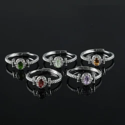 100% natural gemstone tourmaline diopside amethyst for women's adjustable copper-plated silver rings  gifts jewelry