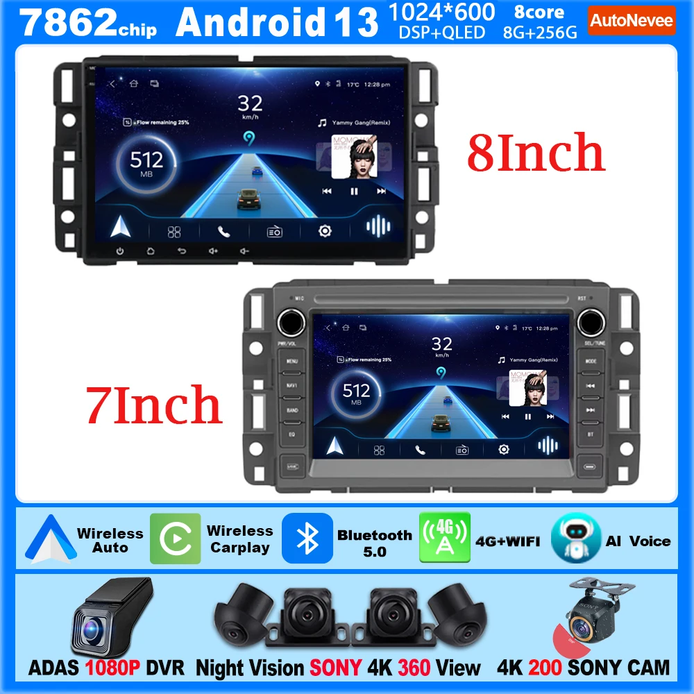 CarPlay Android Car Radio For CHEVROLET SILVERADO IMPALA GMC YUKON ACADIA SIERRA Multimedia Video Player 5G Wifi Touch Display