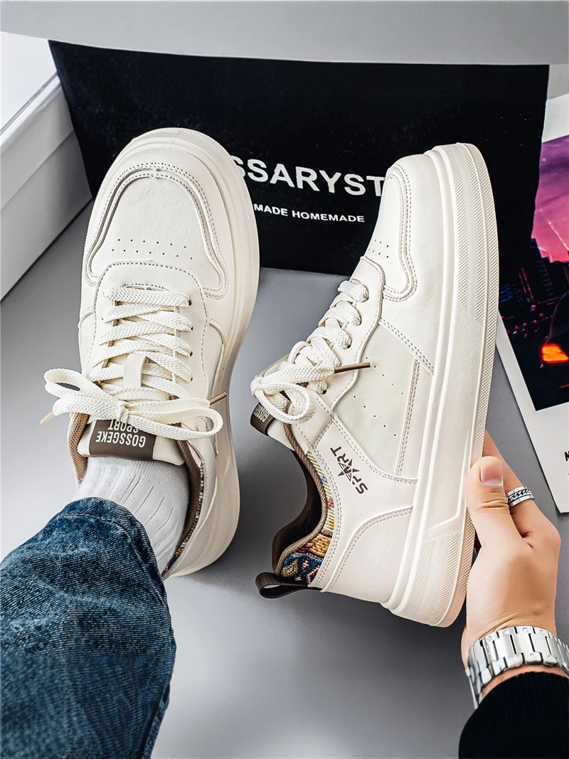 

Men's Casual Thick Bottom Breathable Sports Shoes Summer Trend All-Match Flat Shoes Leather Upgraded Version Spring Autumn