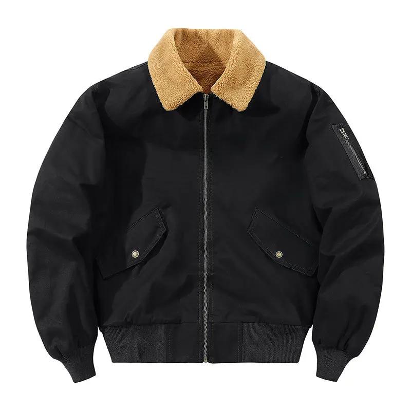 

Man Bomber Jacket Winter American Retro Contrast Color Turn Down Collar Male Coat Thicken Warm Long Sleeve Men Baseball Uniform