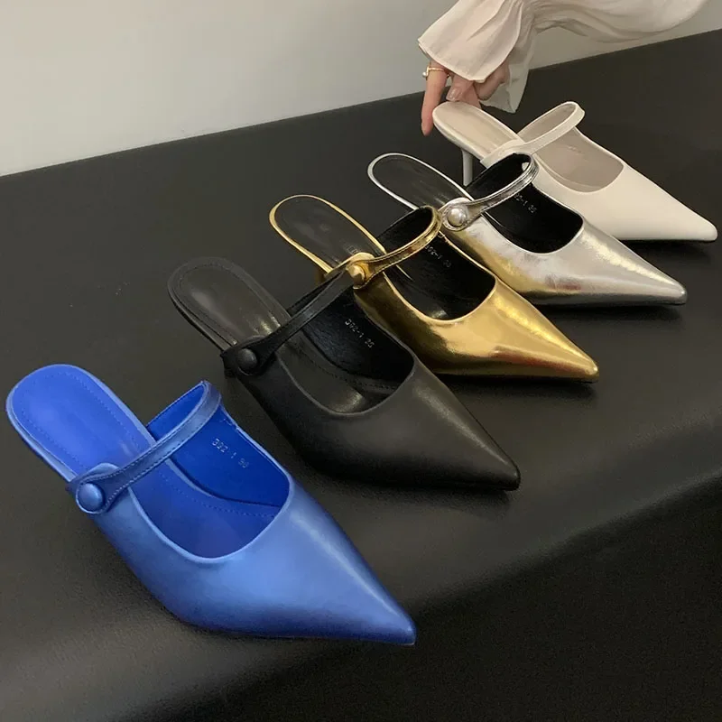 Fashion Pointed Toe Pumps Women Thin Heels Shoes 2024 New Female Slip On Footwear Ladies High Heels Shoes Slippers Mules