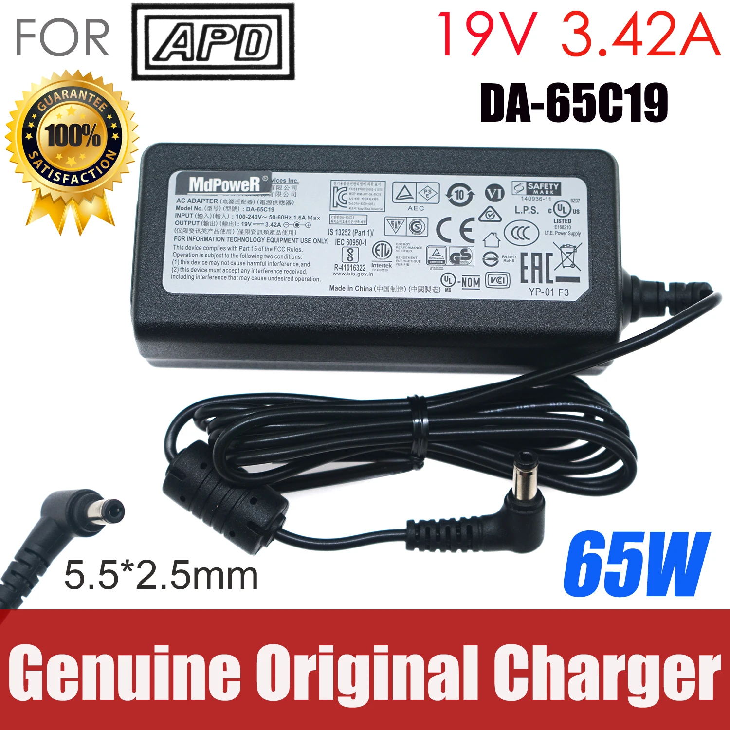 

Genuine APD NB-65B19 19V 3.42A 65W AC Adapter Charger for Intel NUC NUC7JY BOXNUC7CJYH Power Supply DA-65A19 DA-65C19