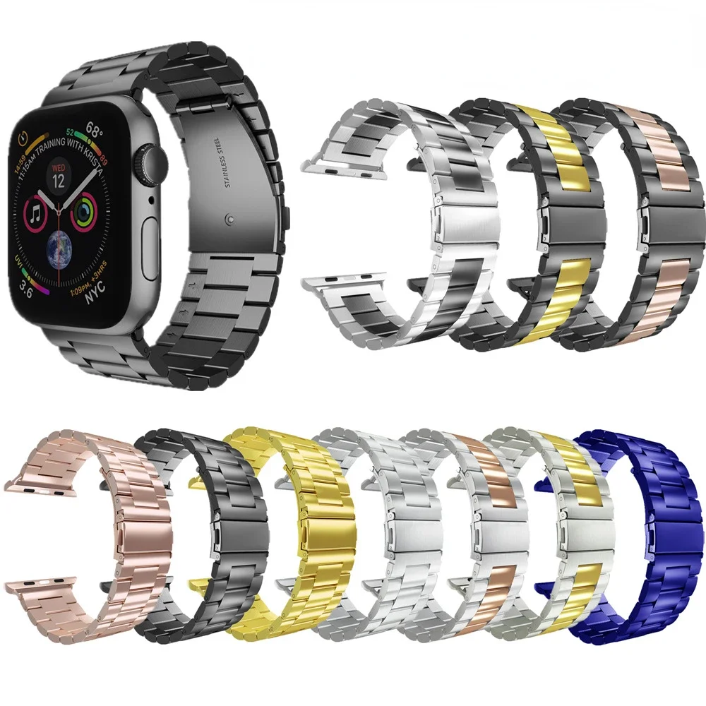 Suitable for Apple Applewatch Three Beads Stainless Steel New Watch Strap iWatch Metal Smart Watch Strap