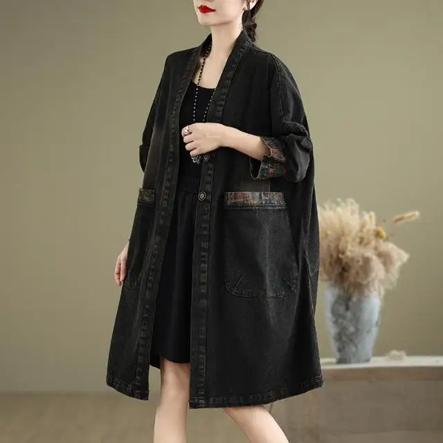 Coupe-vent de Cowboy pour femmes, ample, col en v, manteau de Cowboy surdimensionné, printemps et automne