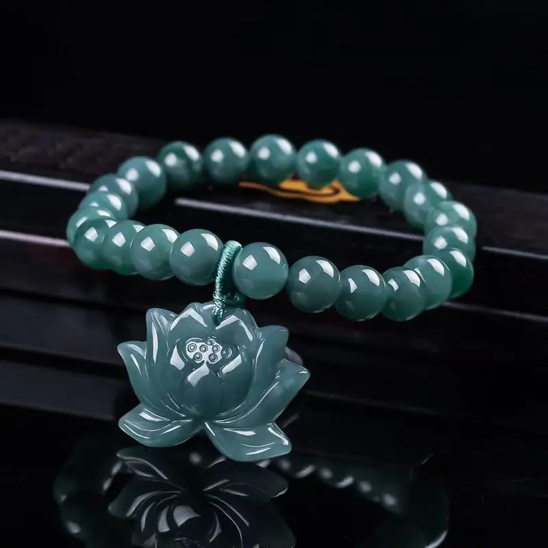 Natural Grade A Lotus Blue Water Ice-Type Jade Couple's Gift Women's Bracelet