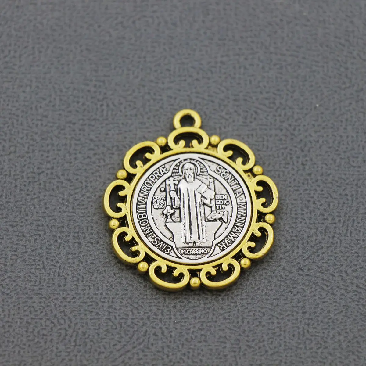 2Pcs 2-Tone Retro Saint St Benedict Medal Cross Spacer Charm Beads Pendants L1705 37x33mm Fashion Jewelry Findings Components