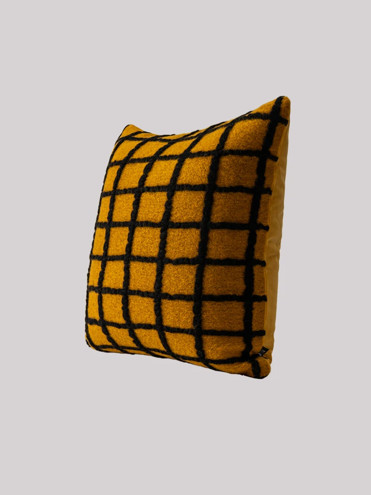 

Wool throw pillow living room sofa villa yellow black field grid cushion