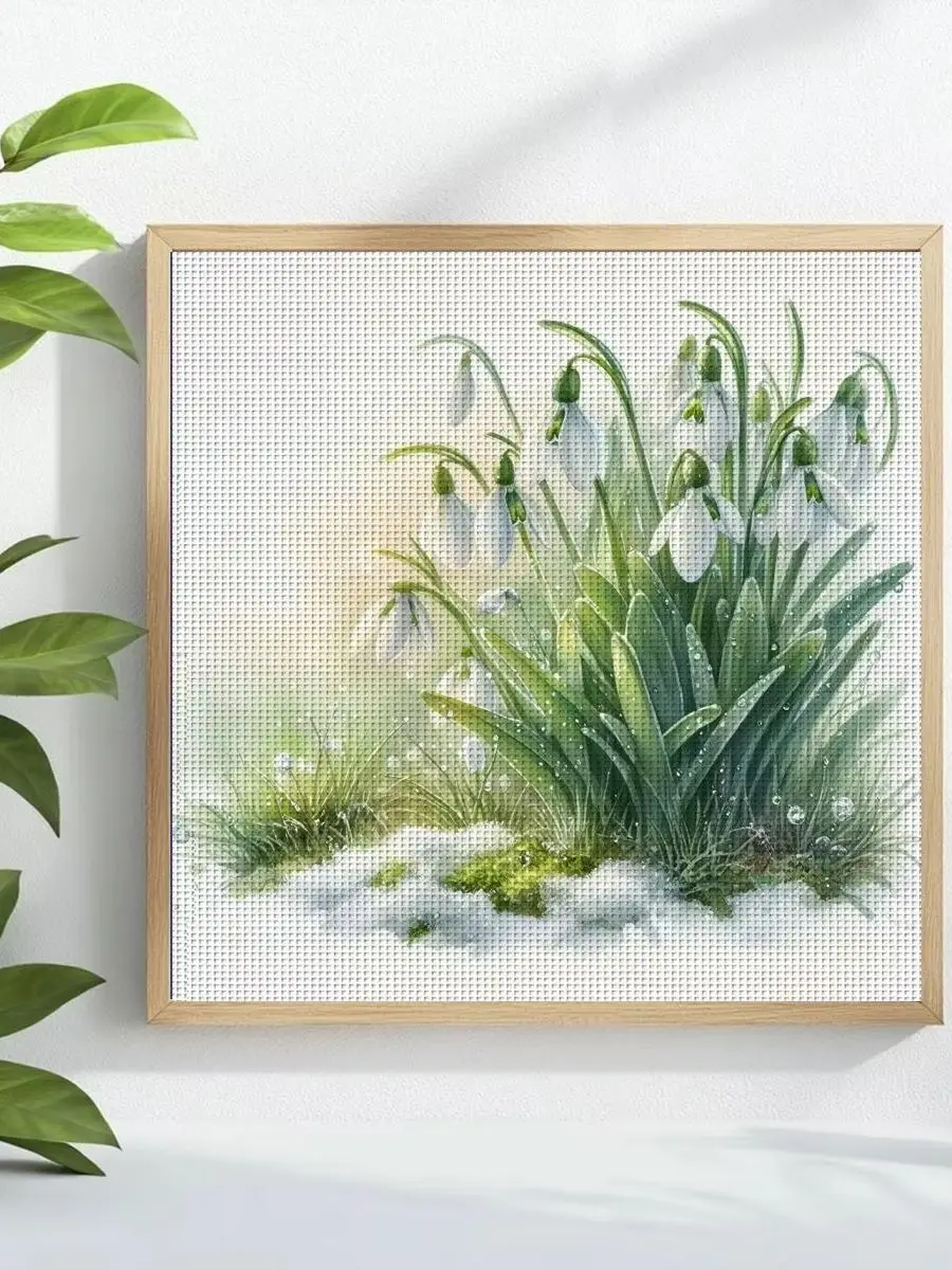 1 Stück 30x30 cm/11,8 Zoll Maiglöckchen Gestempeltes Kreuzstich-Set DIY-Kit 11/14/16CT DIY-Stickset DIY-Kreuzstich-Set – Detail 1