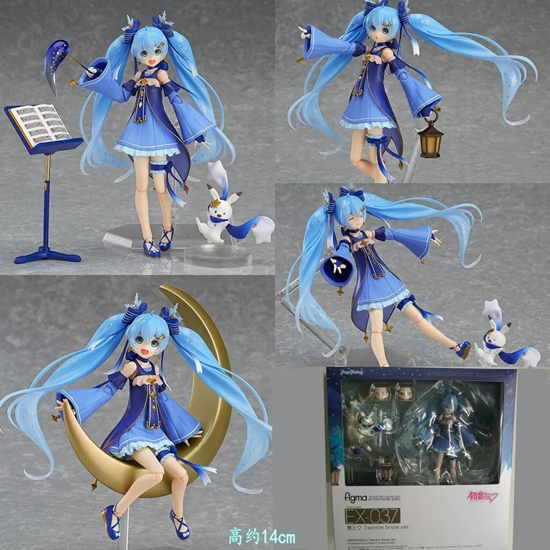 

14cm Hatsune Miku Figma Ex-037 Twinkle Snow Ver. Miku Sitting on The Moon Action Figure Model Figurine Children Toys 14+y