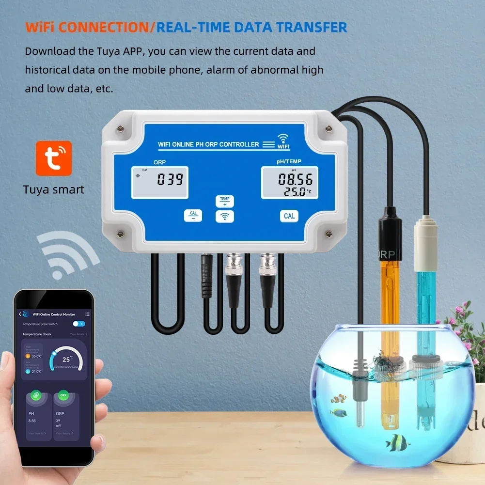 Online Tuya Wifi  ORP Meter  -2000~+2000mv Monitoring Controller Online PH Meter for hydroponics  Seawater Aquaculture Fish