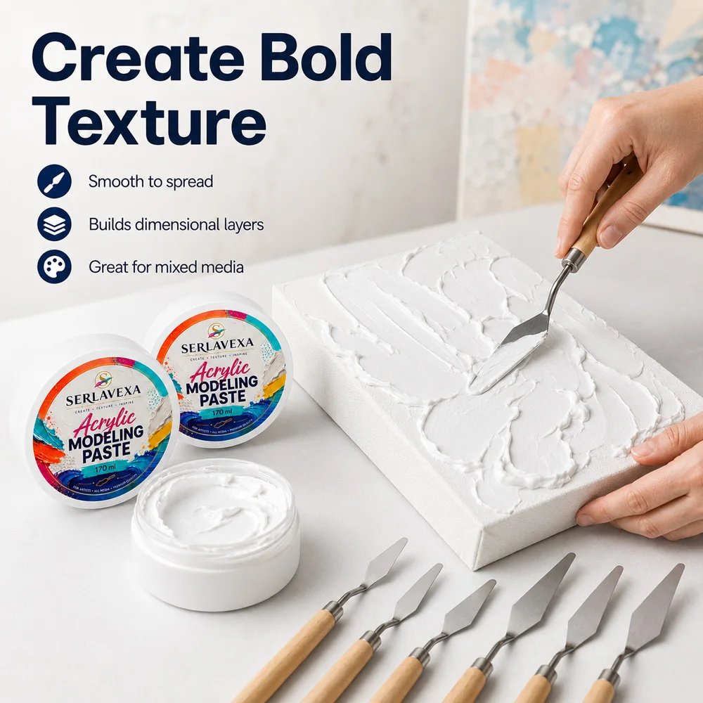 SERLAVEXA 170ml Modeling Paste Acrylic Texture Gel for Canvas Painting Mixed Media DIY Art Craft Water Based Easy Texture Tool